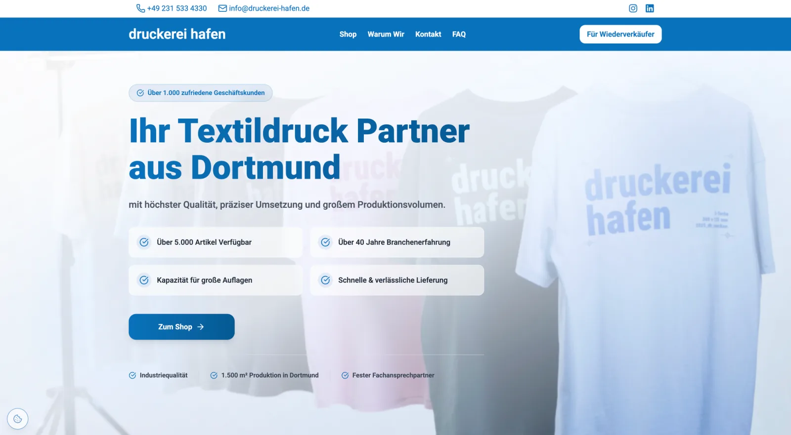 Startseite der Website der Druckerei Hafen