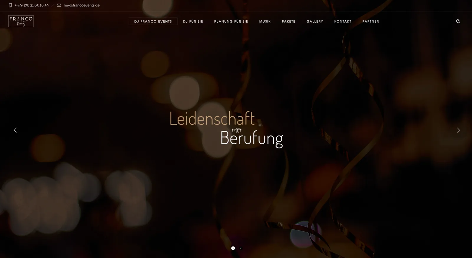 Startseite der Website von DJ Franco Events