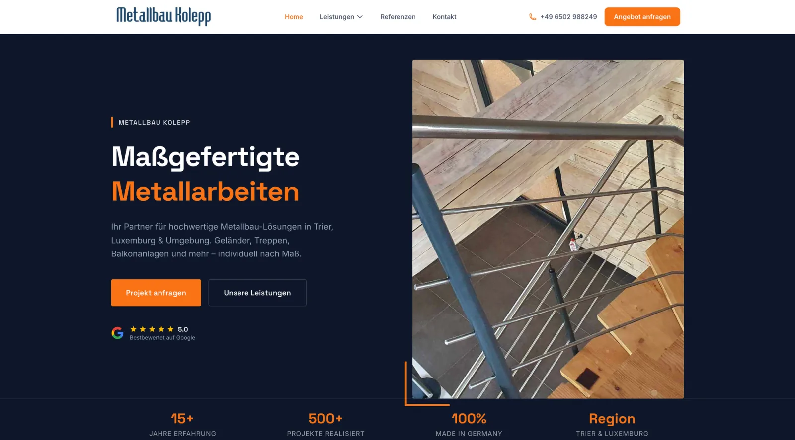 Startseite der Website von Metallbau Kolepp